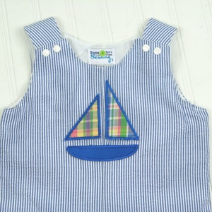 Baby Seersucker Romper with Sailboat Embroidery
