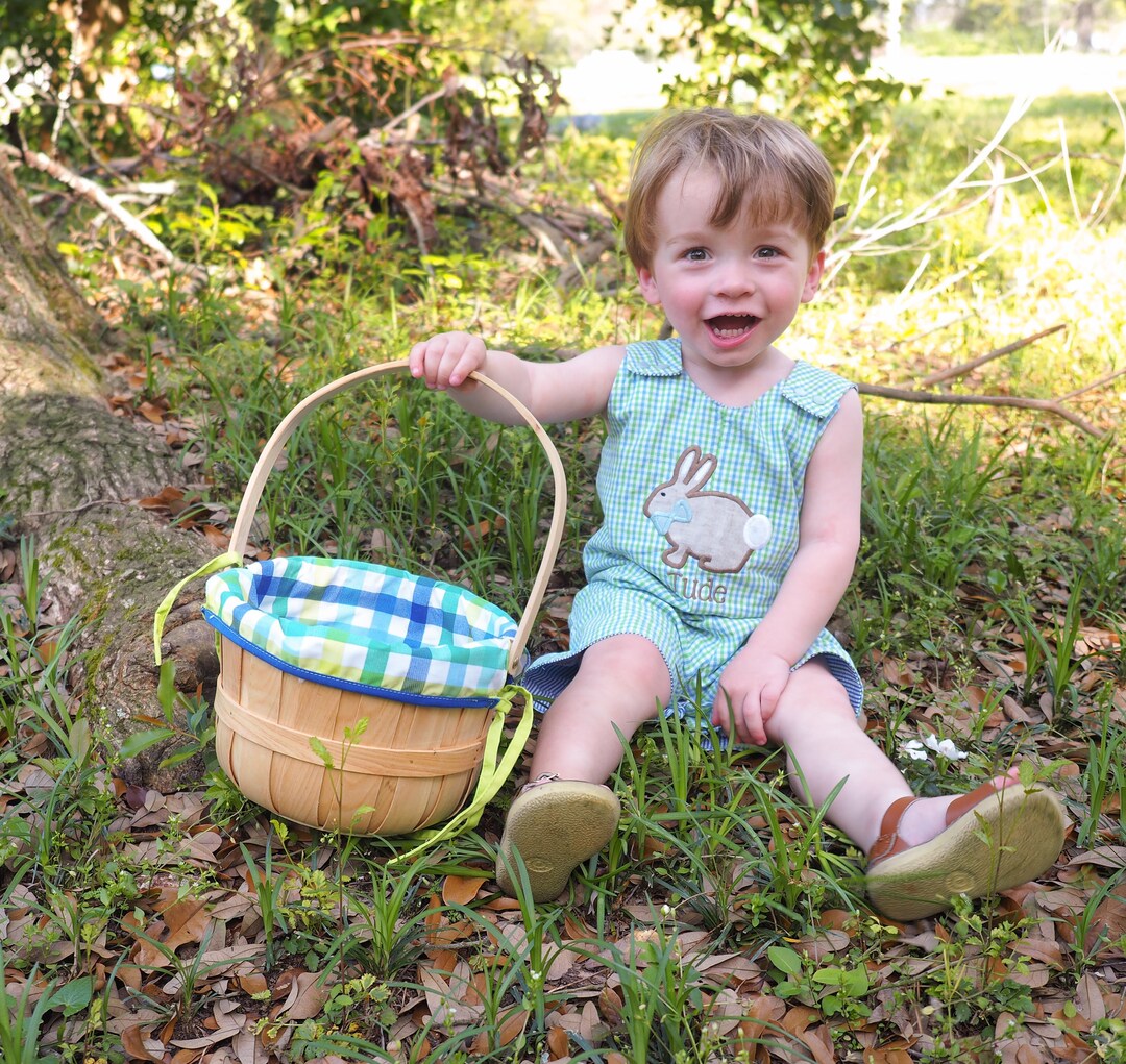 Boys Gingham Easter Romper Little Boy Easter Rabbit Applique
