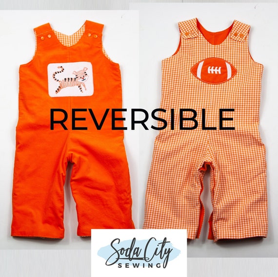 Reversible Clemson Tigers Romper Baby Boy Clemson Football Outfit Boys Gingham Corduroy Football Longall Clemson Overalls For Baby