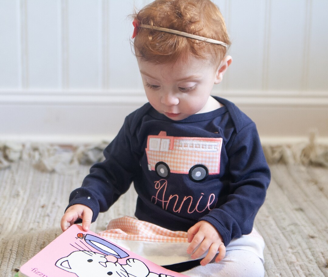 Girls Fire Truck Shirt Pink Gingham Skirt & Fireman Outfit Toddler