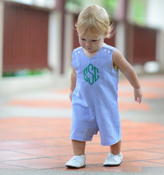 Seersucker Outfit Boys Shortall Summer Baby Clothes 