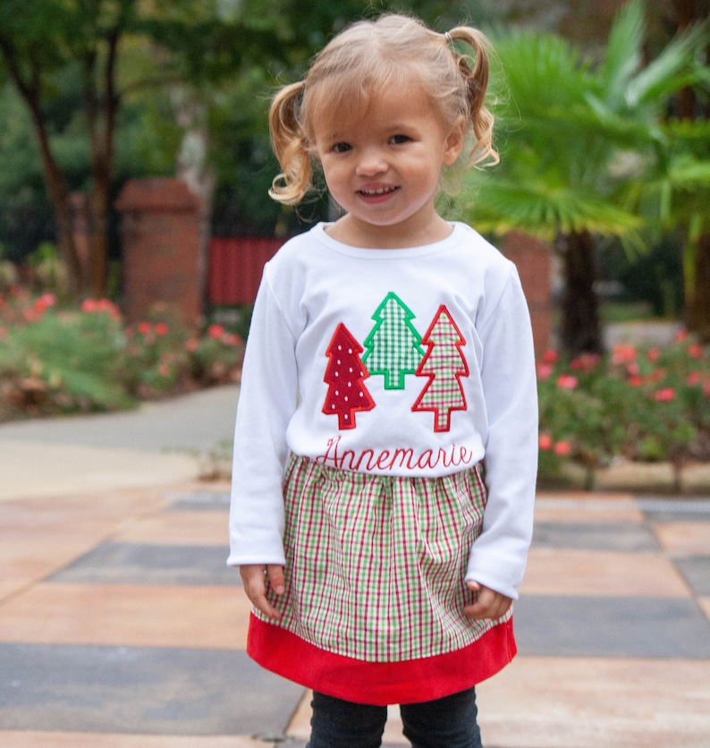Personalized Christmas Trees Shirt for Girls Red & Green Etsy