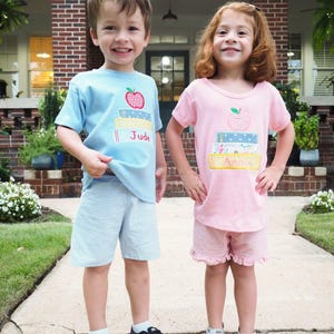 Boys Back to School Personalized Books Shirt and Matching Light Blue Gingham Shorts - for Toddler or Baby Boys 1st Day of School