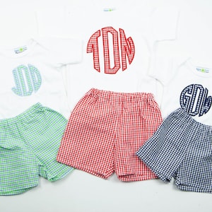 Appliqued Initial Outfits - Personalized Shirts Monogrammed in Gingham Fabrics that make perfect baby shower presents