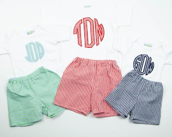 Appliqued Initial Outfits - Personalized Shirts Monogrammed in Gingham Fabrics that make perfect baby shower presents