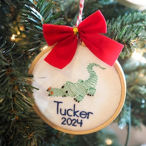 Alligator Embroidered, Personalized Christmas Ornament for Florida Gator Fans- Vintage Cross Stitch Style Embroidery