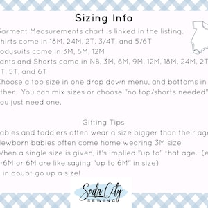 Op de afbeelding: Maatinformatie voor babykleding, inclusief een maattabel voor shirts, rompers, broeken en shorts. De tekst bevat ook cadeautips voor baby's en peuters.