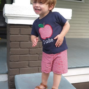 Boys Back to School Outfit - Apple Applique Shirt - First Day of Preschool T-shirt - 1st Day of PreK Bodysuit - Monogrammed Back to School
