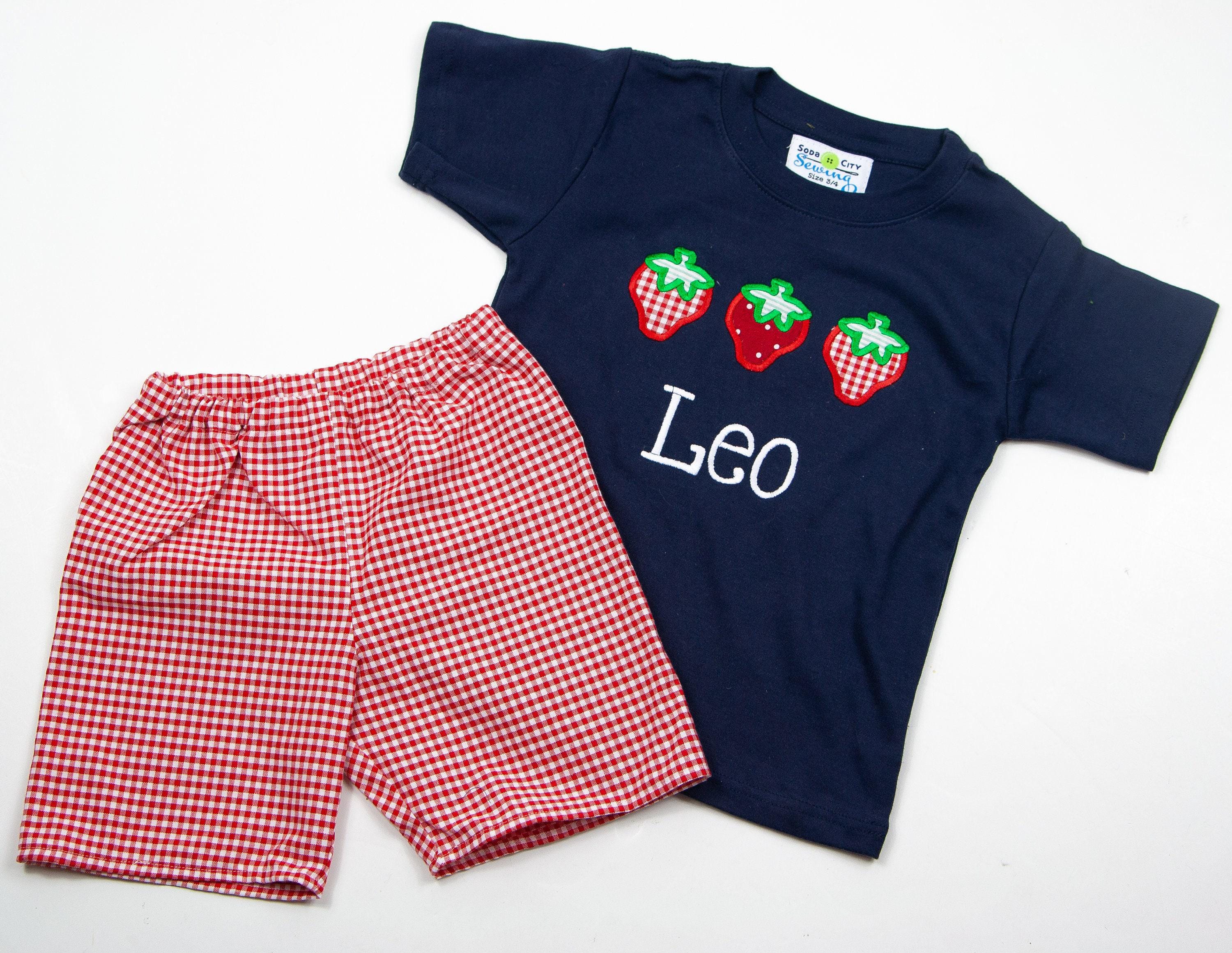 Boys Summer Outfits - Strawberry Picking Applique Tee
