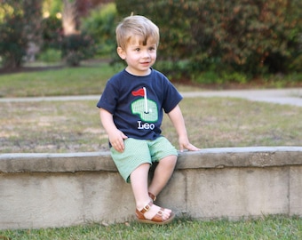Toddler Boys Clothes - Toddler Golf Outfit - Boys Golf Outfit - Kids Appliqued T-Shirt - Green Gingham Shorts - Boy Toddler Summer Clothes