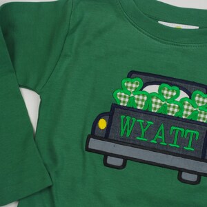 Toddler St Patricks Shirt - Monogrammed St Pats Shirt - Kids Green Shamrock Truck Outfit for Boys - Toddler T-Shirt Set for St Patrick's Day image 4