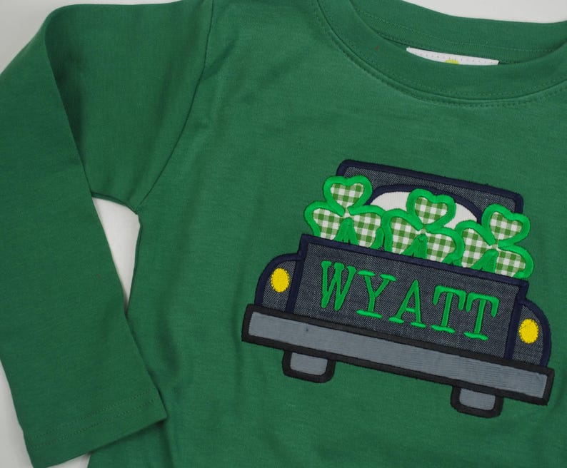 Toddler St Patricks Shirt - Monogrammed St Pats Shirt - Kids Green Shamrock Truck Outfit for Boys - Toddler T-Shirt Set for St Patrick's Day image 4
