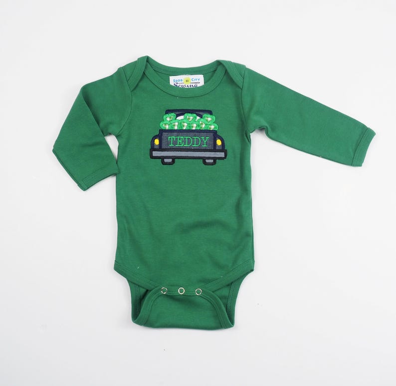 Toddler St Patricks Shirt - Monogrammed St Pats Shirt - Kids Green Shamrock Truck Outfit for Boys - Toddler T-Shirt Set for St Patrick's Day image 5