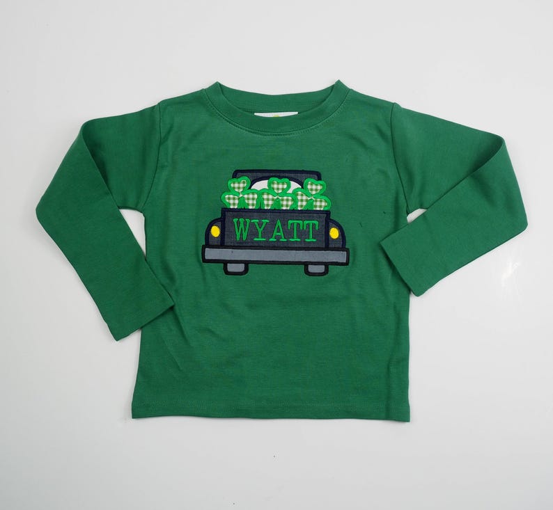 Toddler St Patricks Shirt - Monogrammed St Pats Shirt - Kids Green Shamrock Truck Outfit for Boys - Toddler T-Shirt Set for St Patrick's Day image 3