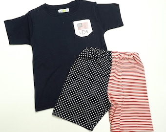 Maglietta tascabile del 4 luglio con pantaloncini con bandiera americana abbinati - Outfit estivo per bambini piccoli
