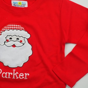 Toddler Boy Christmas Outfit - Red Santa Claus Shirt - Santa Christmas Applique - Santa Baby Tee - Baby Boy Santa Shirt - Red Gingham Pants image 3