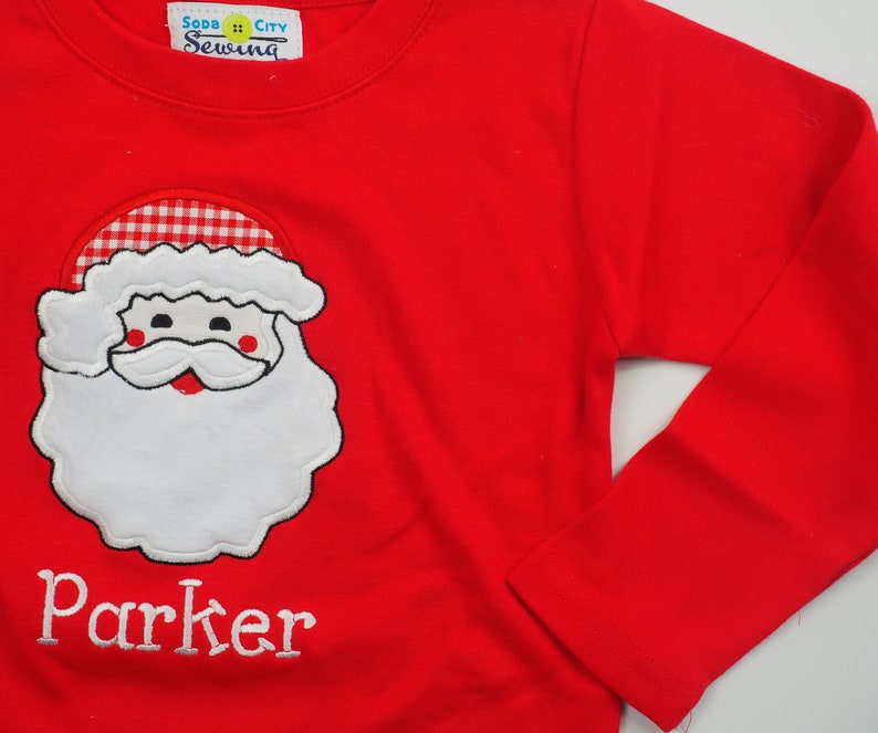 Toddler Boy Christmas Outfit - Red Santa Claus Shirt - Santa Christmas Applique - Santa Baby Tee - Baby Boy Santa Shirt - Red Gingham Pants image 3