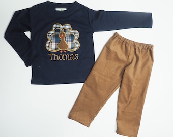 Toddler Turkey Outfit - Boys Thanksgiving Set - Boys Thanksgiving T-Shirt - Toddler Turkey Tee Shirt - Camel Corduroy Pants - Boys Tan Cords