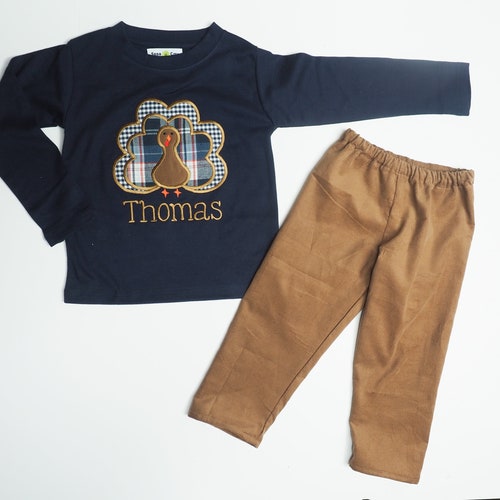 Boys Embroidered Long Sleeve Tops & Pants Matching Set Little Turkey
