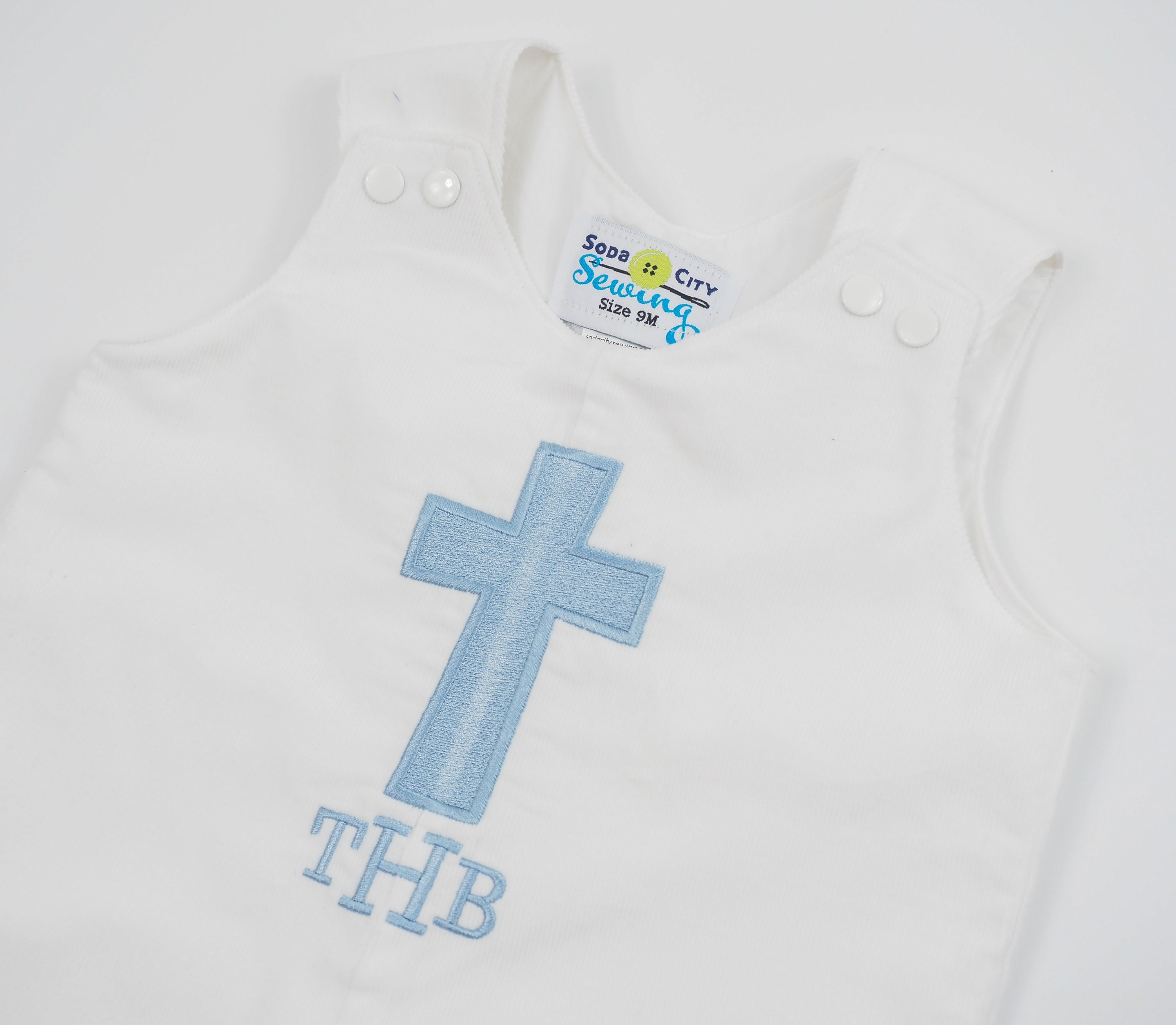 White Corduroy Baptism Outfit Cross Dedication Overalls - Etsy