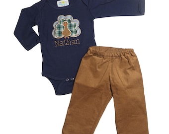 Thanksgiving-rompertje voor babyjongens en bijpassende corduroy camelkleurige broek - perfecte Thanksgiving-outfit voor baby's en peuters