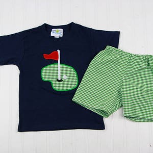 Chemise de golf pour bébé Cadeau de fête de bébé pour golfeur Tenue de bébé Masters Short gingham vert Tenue de golf en applique pour garçons image 6