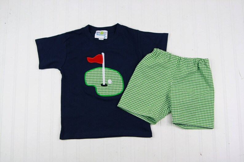 Chemise de golf pour bébé Cadeau de fête de bébé pour golfeur Tenue de bébé Masters Short gingham vert Tenue de golf en applique pour garçons image 6