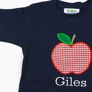 Boys Back to School Outfit Personalized Apple Applique Shirt with Red Gingham Shorts, Perfect for First Day of Preschool and Kindergarten image 4