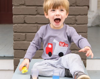 Little Boys Valentines Outfit - Dump Truck with Hearts t-Shirt - Toddler Boy Valentines Clothes - Boy Grey Gray Shirt Set - Applique Outfit