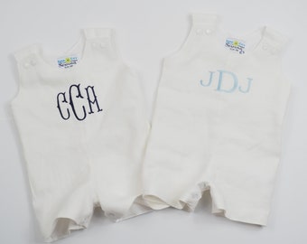 White Linen Baptism Romper - Boys Dedication Outfit - Toddler Boy Christening Clothes - Personalized Baptism - Little Boy Baptism Shortall