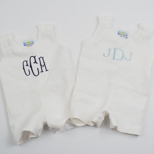 White Linen Baptism Romper - Boys Dedication Outfit - Toddler Boy Christening Clothes - Personalized Baptism - Little Boy Baptism Shortall