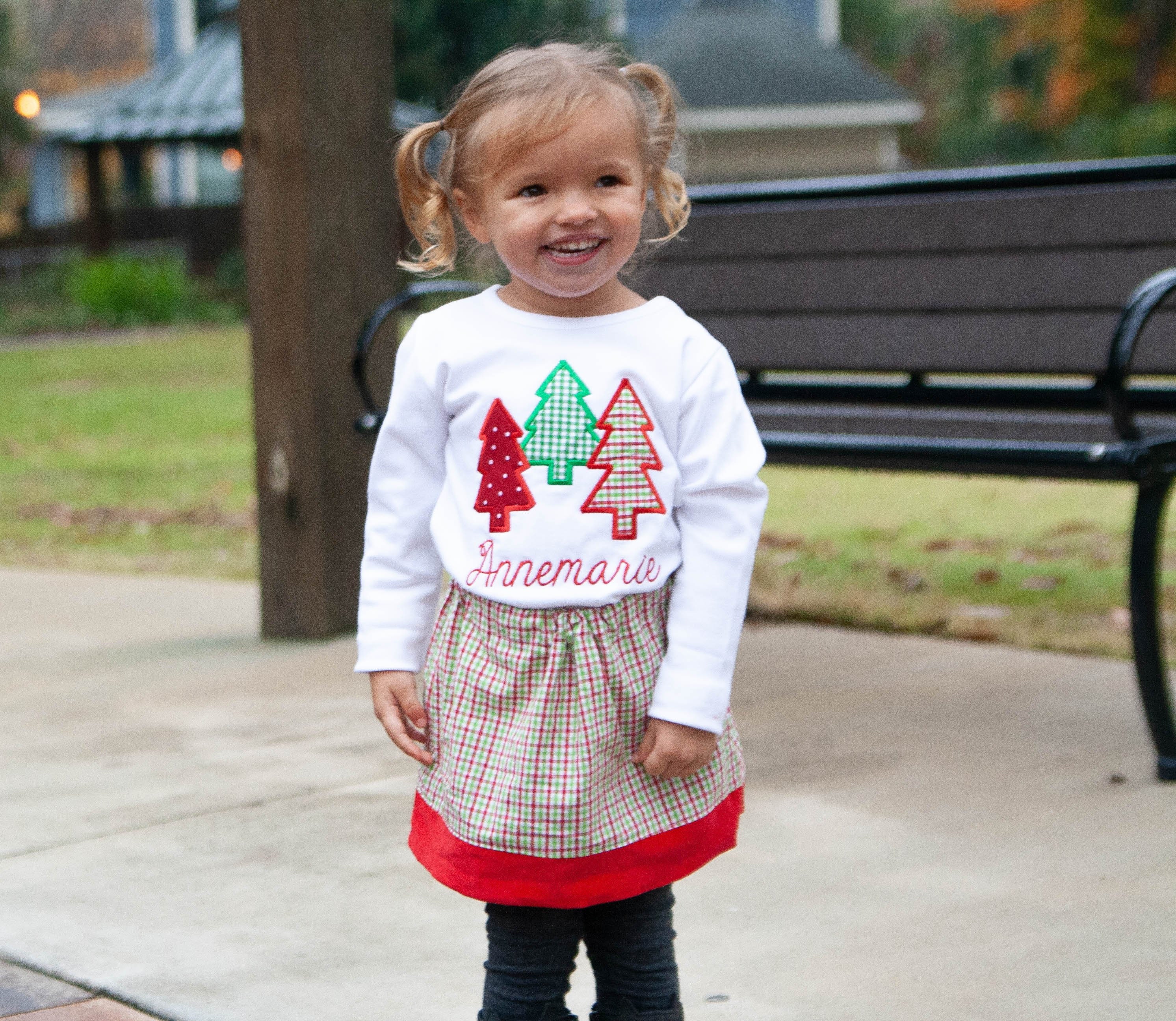 Personalized Christmas Trees Shirt for Girls Red & Green 