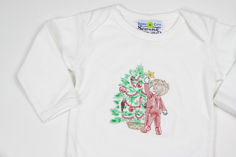 Toddler Christmas Shirt Embroidered - Little Boys Christmas Outfit - Red Gingham pants - Sketch Embroidery Outfit - Boys Nostalgic Christmas image 3