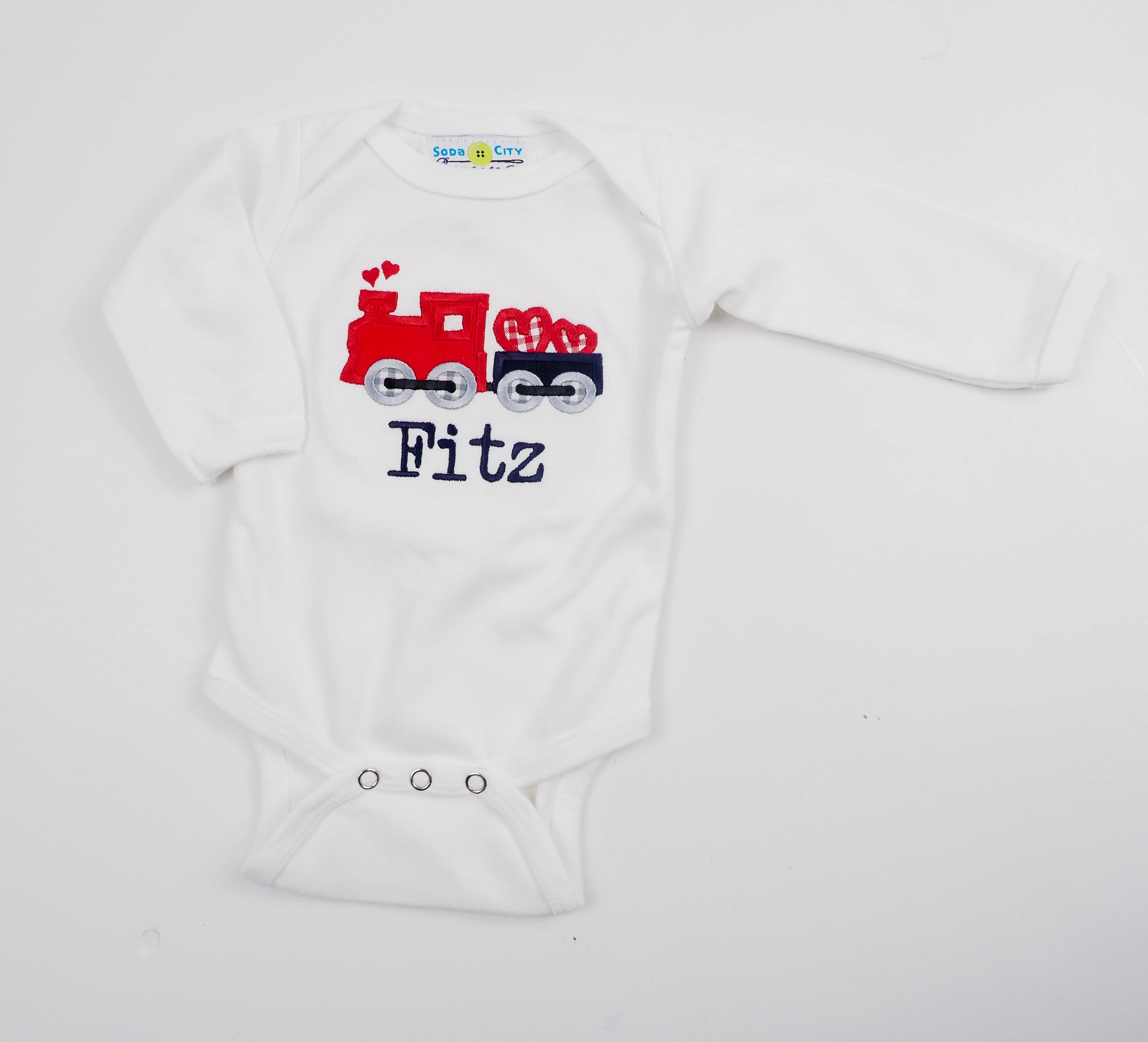 Valentine&#39;s Day Train Shirt - Toddler Boy Valentines Outfit - Personalized Train Hearts Applique Tee - Navy Corduroy Pants - Monogrammed