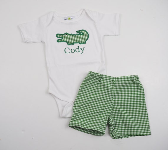 Baby Boy Outfit Boys Shorts Gingham Shorts Alligator Shirt Summer
