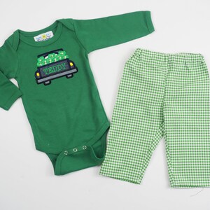 Toddler St Patricks Shirt - Monogrammed St Pats Shirt - Kids Green Shamrock Truck Outfit for Boys - Toddler T-Shirt Set for St Patrick's Day image 6