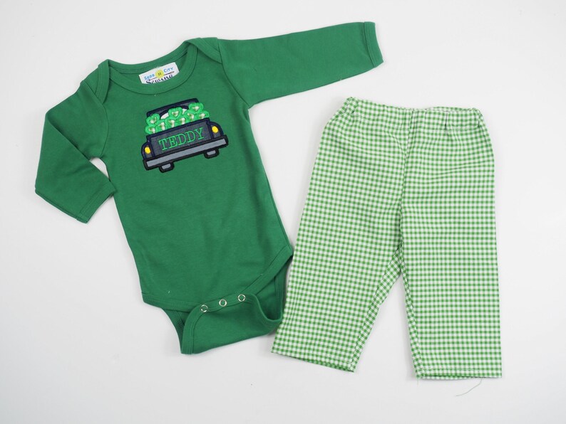 Toddler St Patricks Shirt - Monogrammed St Pats Shirt - Kids Green Shamrock Truck Outfit for Boys - Toddler T-Shirt Set for St Patrick's Day image 6
