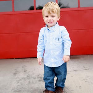 Boys Monogram Button Up Shirt - Ring Bearer or Wedding Guest Shirt for Toddler or Baby Boys, Personalized Oxford Shirt for Easter