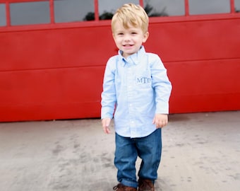 Boys Monogram Button Up Shirt - Ring Bearer or Wedding Guest Shirt for Toddler or Baby Boys, Personalized Oxford Shirt for Easter