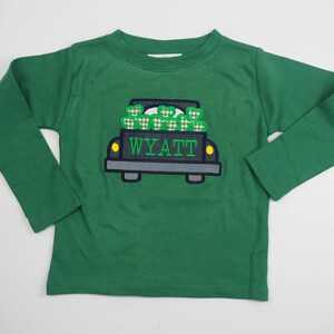 Toddler St Patricks Shirt - Monogrammed St Pats Shirt - Kids Green Shamrock Truck Outfit for Boys - Toddler T-Shirt Set for St Patrick's Day image 2