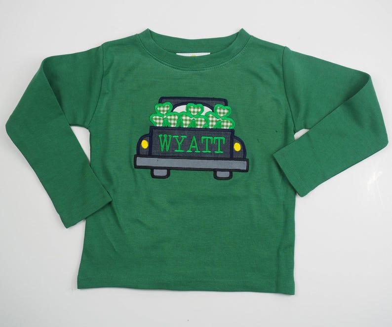 Toddler St Patricks Shirt - Monogrammed St Pats Shirt - Kids Green Shamrock Truck Outfit for Boys - Toddler T-Shirt Set for St Patrick's Day image 2