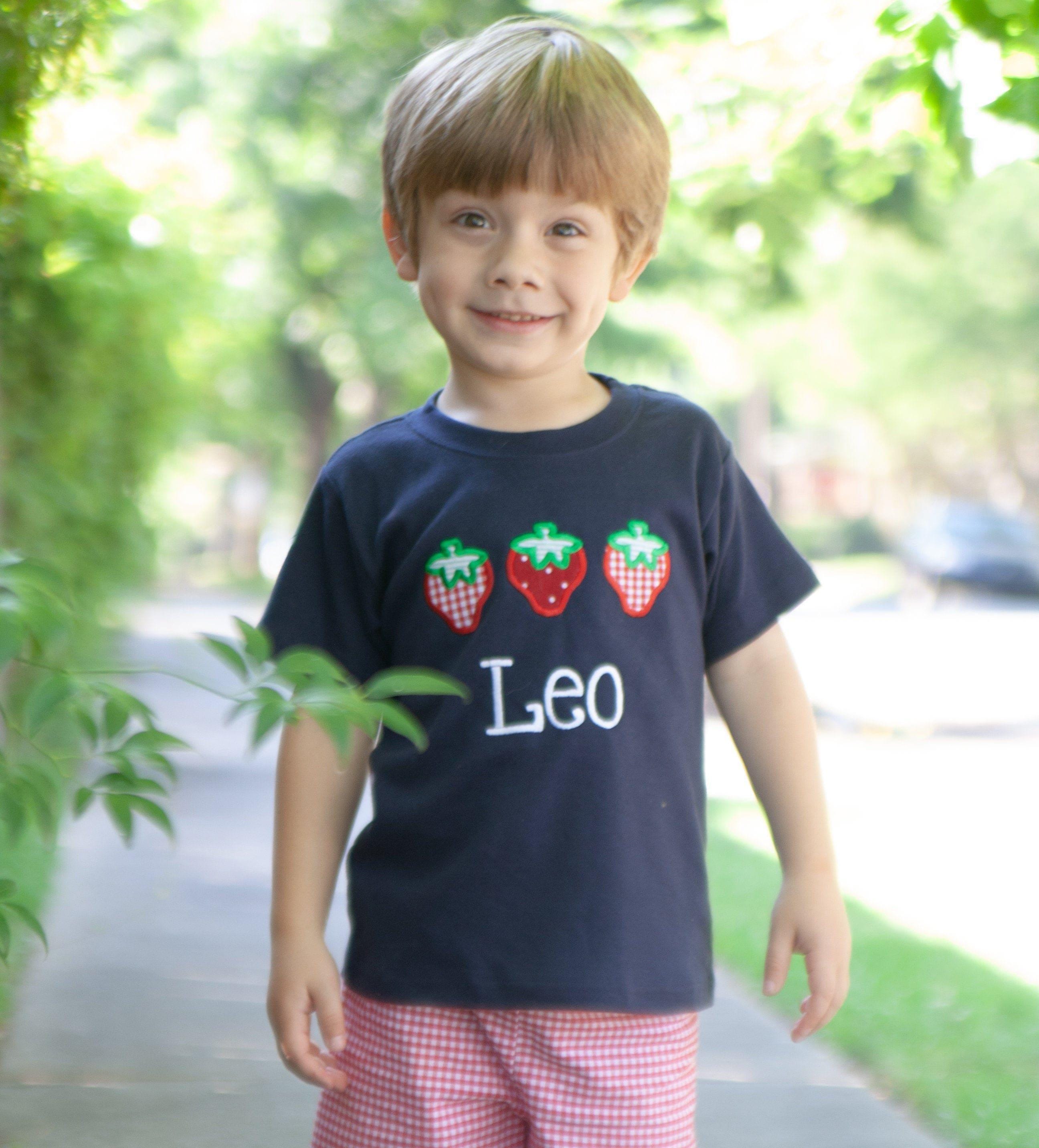 Boys Summer Outfits - Strawberry Picking Applique Tee