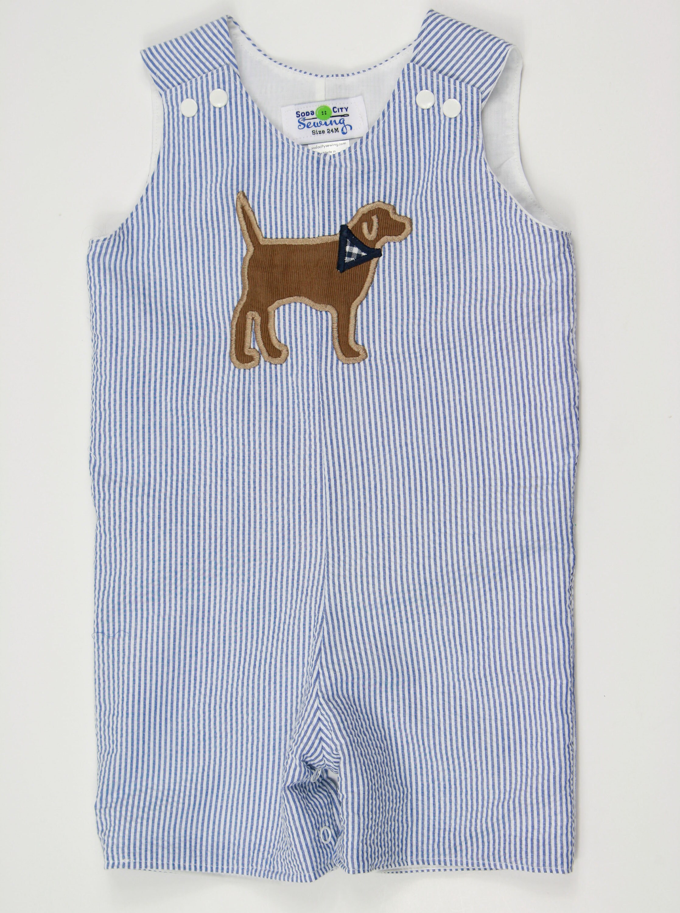 Luigi Romper Lab with Heart on Light Blue Stripe