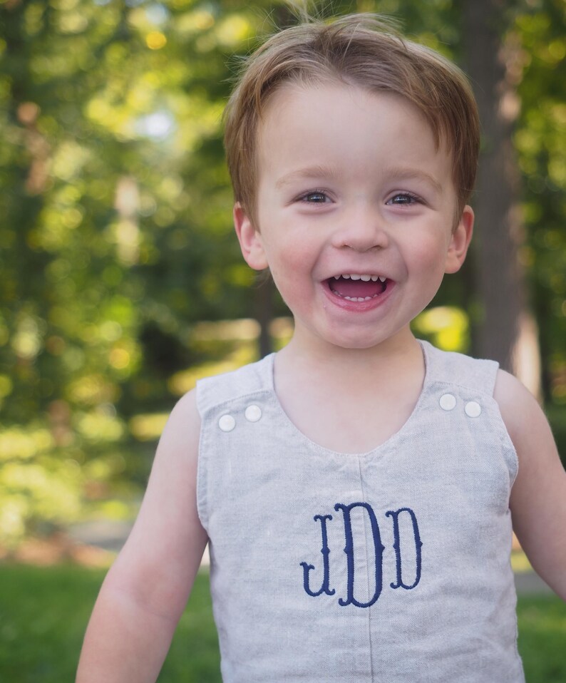 Christening Suit for Boys - Linen Romper for Baby Boy - Christening Outfit for Boy - White Linen Dedication Romper - Monogrammed Christening image 5
