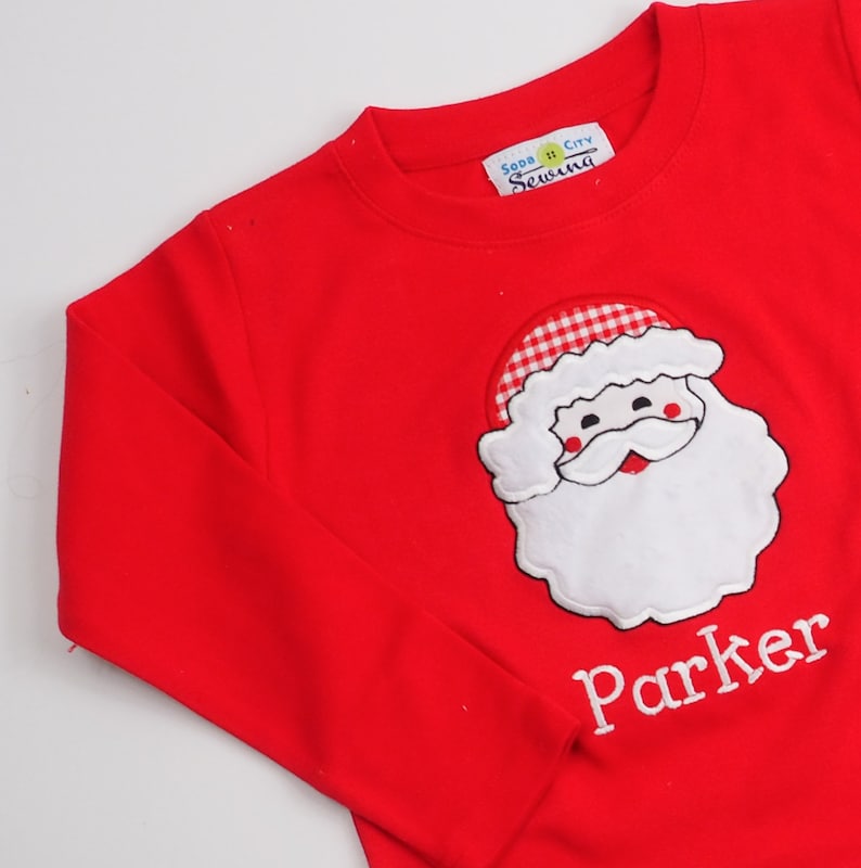 Toddler Boy Christmas Outfit - Red Santa Claus Shirt - Santa Christmas Applique - Santa Baby Tee - Baby Boy Santa Shirt - Red Gingham Pants image 2