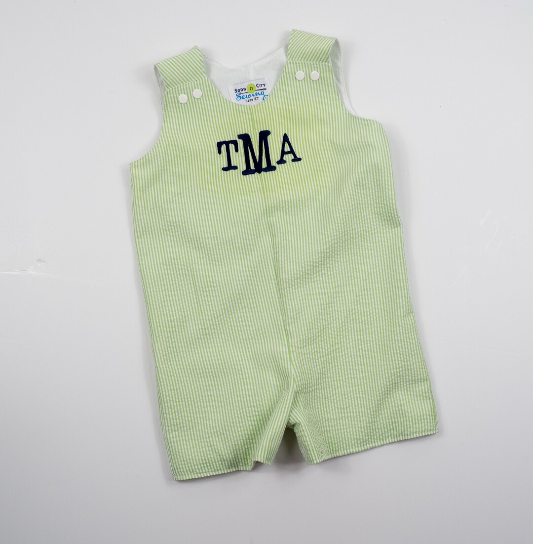 Monogrammed Rompers for Boys - Baby Boys Green Seersucker Outfit ...