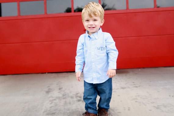 Boys Monogram Button Up Shirt - Ring Bearer or Wedding Guest Shirt for  Toddler or Baby Boys, Personalized Oxford Shirt for Easter