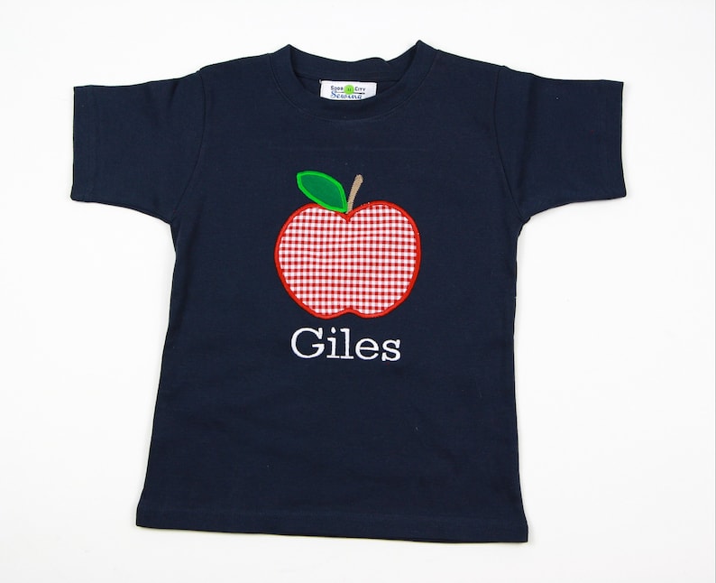 Boys Back to School Outfit Personalized Apple Applique Shirt with Red Gingham Shorts, Perfect for First Day of Preschool and Kindergarten image 6