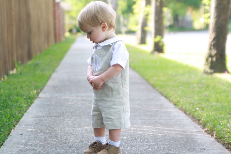 Christening Suit for Boys - Linen Romper for Baby Boy - Christening Outfit for Boy - White Linen Dedication Romper - Monogrammed Christening image 3