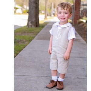 Christening Suit for Boys - Linen Romper for Baby Boy - Christening Outfit for Boy - White Linen Dedication Romper - Monogrammed Christening image 4